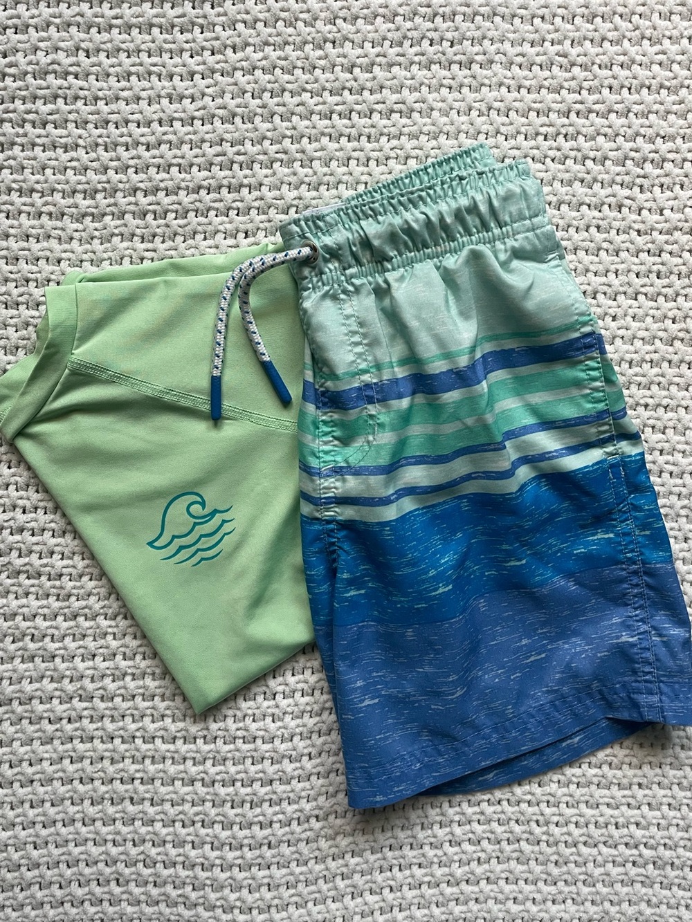 Cat & Jack Green Rash Guard with Blue Striped Swim Trunks